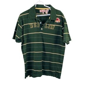 Point Zero Men Polo Shirt L Green Striped Dublin Graphic Rugby Preppy Crest
